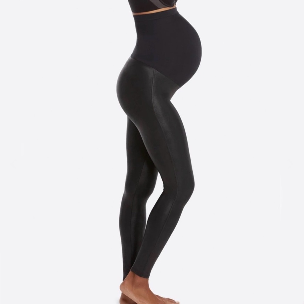 NWT Spanx Mama Faux Leather Leggings Maternity Size Large Black